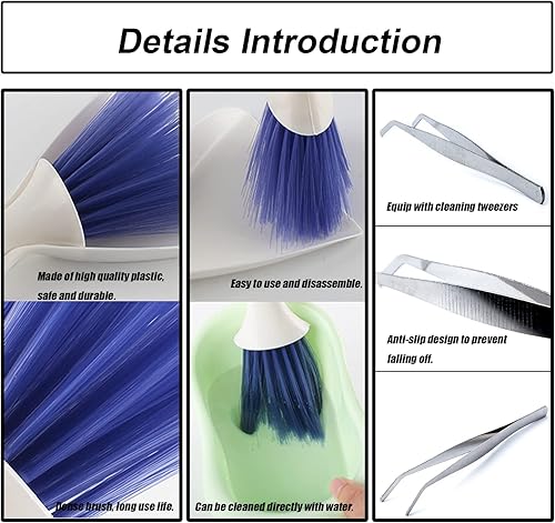 Miniatura 3 de Pequeña escoba de limpieza, herramienta de alimentación con cuchara, mini recogedor y cepillo, pinzas de acero inoxidable para reptiles y otros