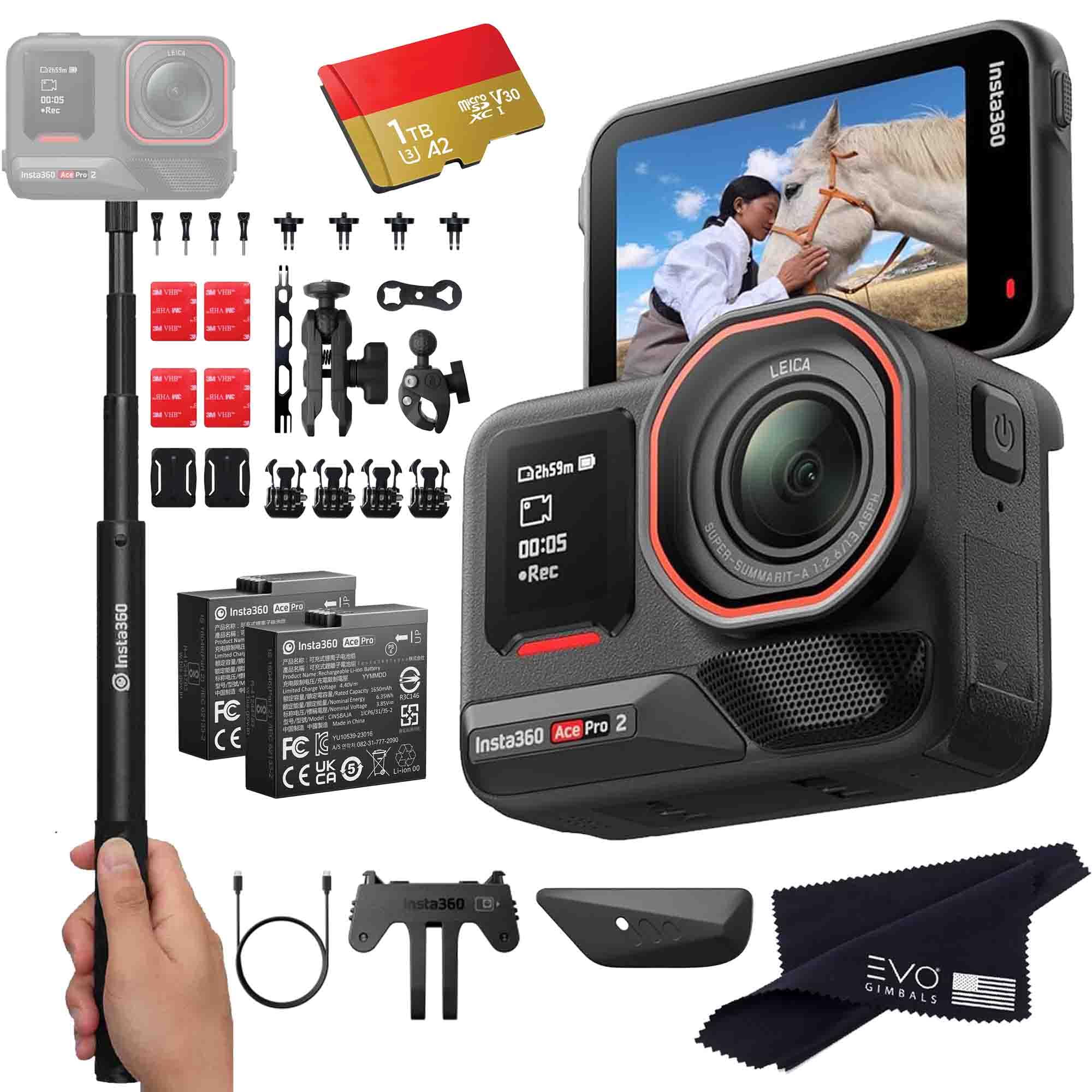 Insta360 Ace Pro 2 Motorcycle Bundle- 8K Waterproof Action Camera Co-Engineered with Leica, Flagship 1/1.3" Sensor, 8K30, 2.5" Flip Screen|Includes