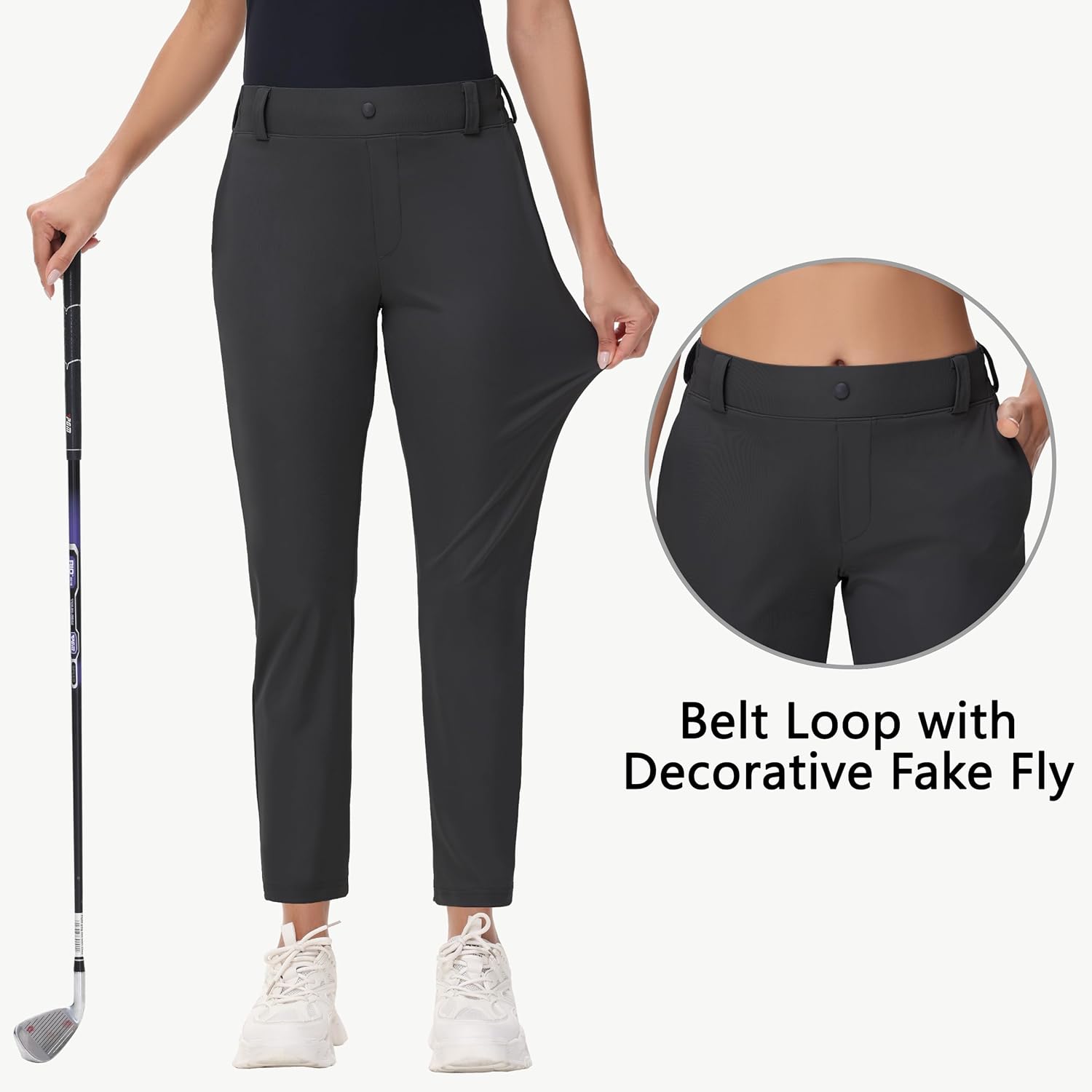 Women's 25" 27" Stretch Golf Pant - 7/8 Ankle Work Travel Teacher Casual Business Sweatpants with Belt Loops Zip Pocket - Image 3