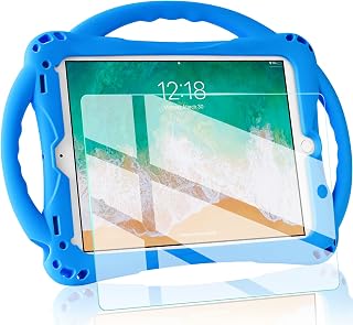 iPad 6th Generation Case, iPad 5th Generation Case,TopEsct Kids Case for New iPad 2017/2018 9.7 inch with Tempered Glass Screen Protector and Strap,Silicone Shockproof iPad Air & Air 2 Case