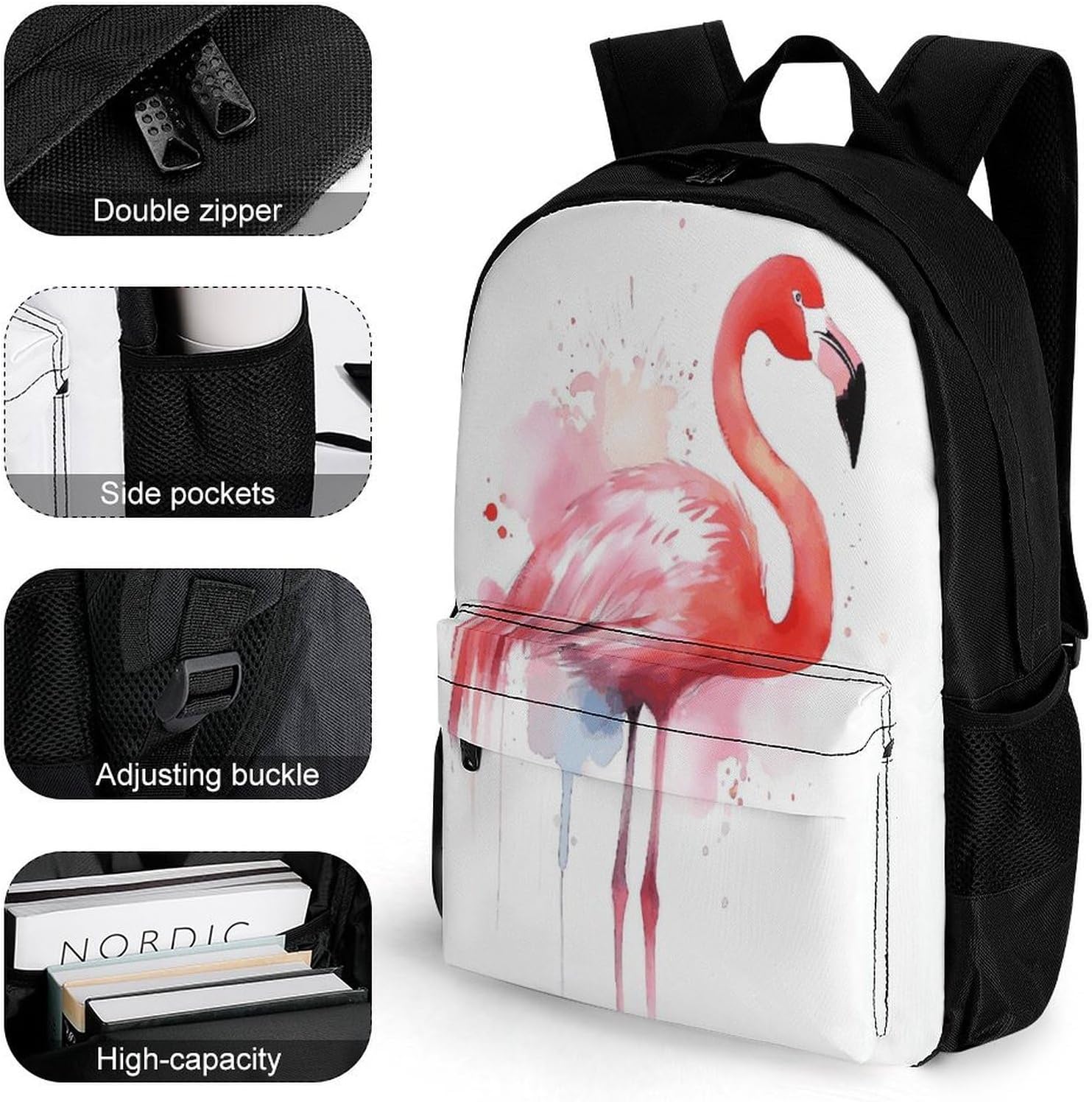 Pink Flamingo Watercolor Backpack Daypack Travel Backpack | Lightweight Casual Laptop Backpack for Women Men Aesthetic Travel Bag for Weekender Business Hiking Outdoor