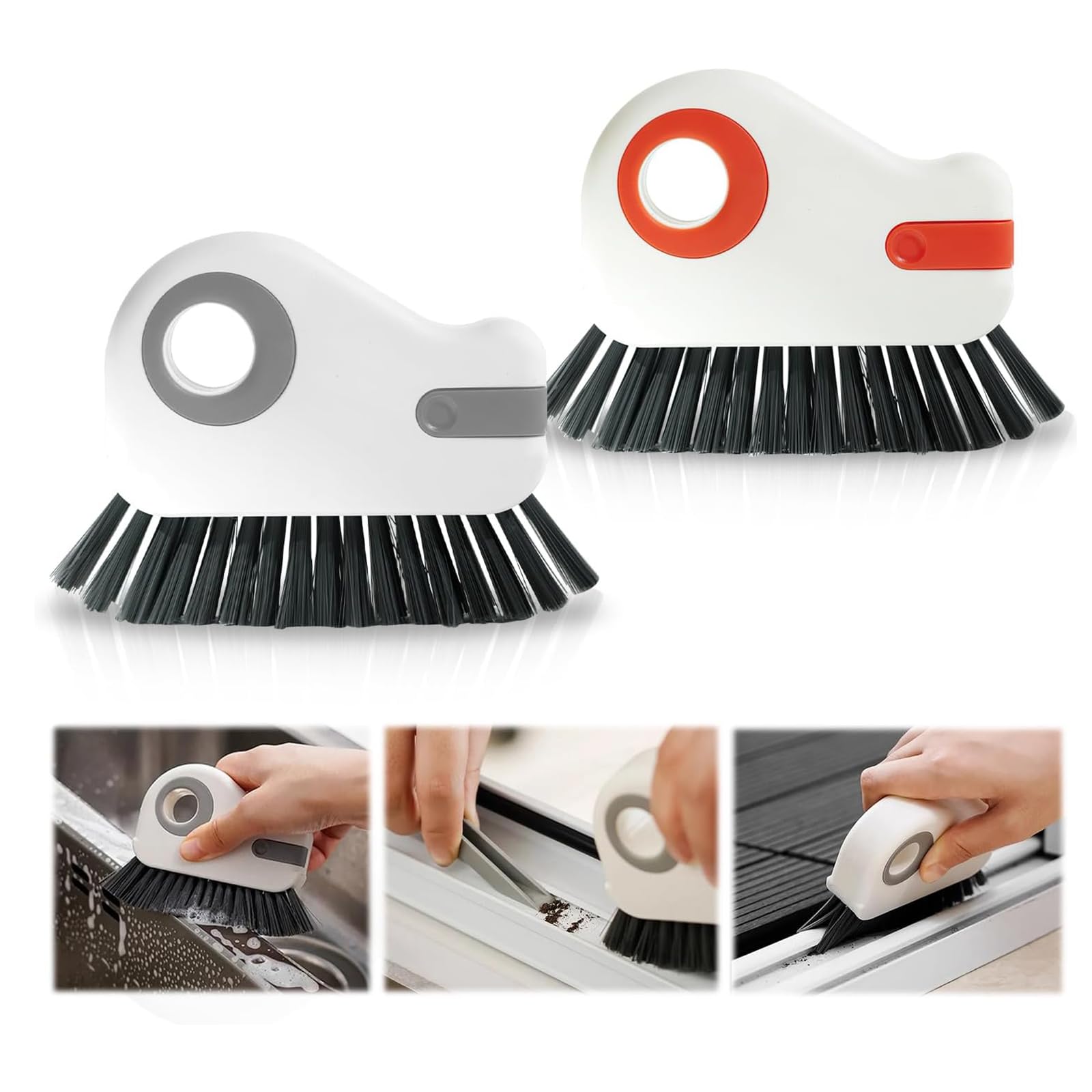 Uraoiac 2PCS 2 in 1 Groove Cleaning Brush Window Track Cleaning Tool, Gap Cleaning Brush, Multi-Function Grout Cleaning Tool Grip Brush Bristle Crevice Cleaning Brush with Hidden Scraper