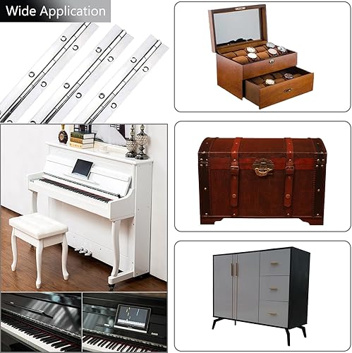 Miniatura 7 de 12 bisagras continuas y de piano de 16 pulgadas, bisagras largas de acero inoxidable de 1.2 pulgadas de ancho abierto, bisagras plegables de 0.04