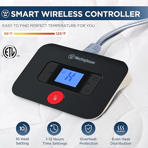 Miniatura 2 de Westinghouse Protector de colchón térmico tamaño individual de 39 x 75 pulgadas, calentador de cama eléctrico con 10 ajustes de calor, apagado