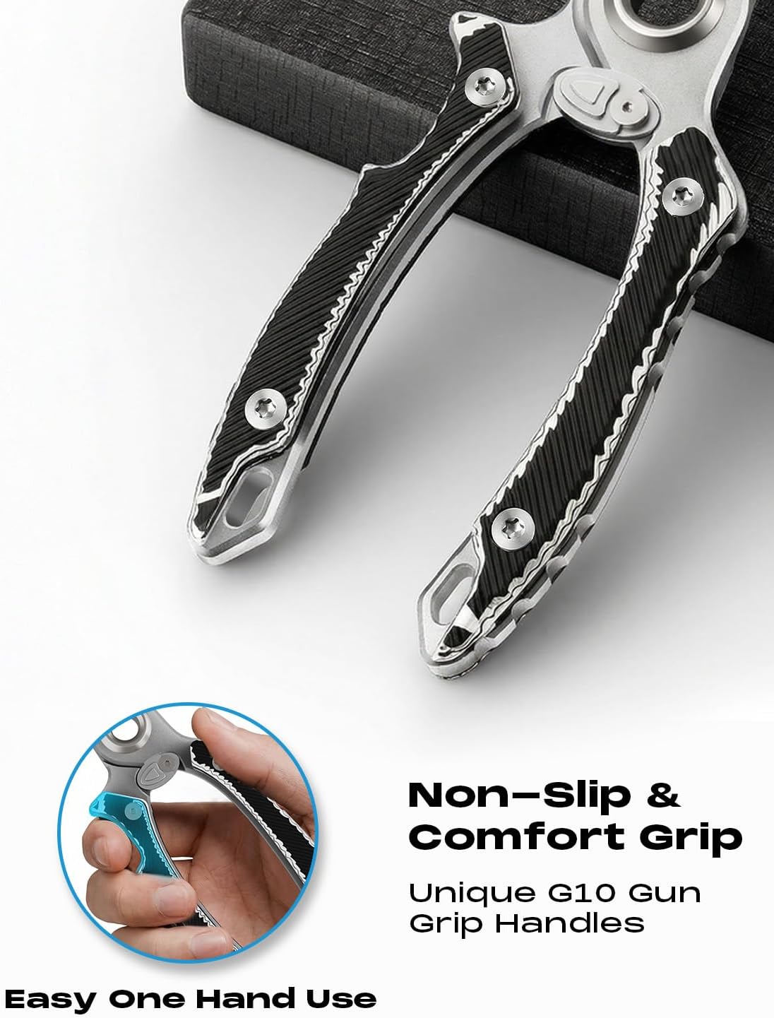 HOOK-EZE 17-4 Fishing Pliers with Unique Anti-Twist Design, 7.1" Saltwater 630 Stainless Steel Fishing Gear with G10 Handles, Multi-Function Split Ring Pliers, Fish Hook Remover Tool