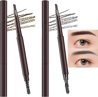 Eyebrow Pencil With Angled Tip And Spoolie Brush For Filling Shaping Natural Defined Brows - Dual-Ended Brown Grey Shades Long Lasting Smooth Application Compact Portable Design