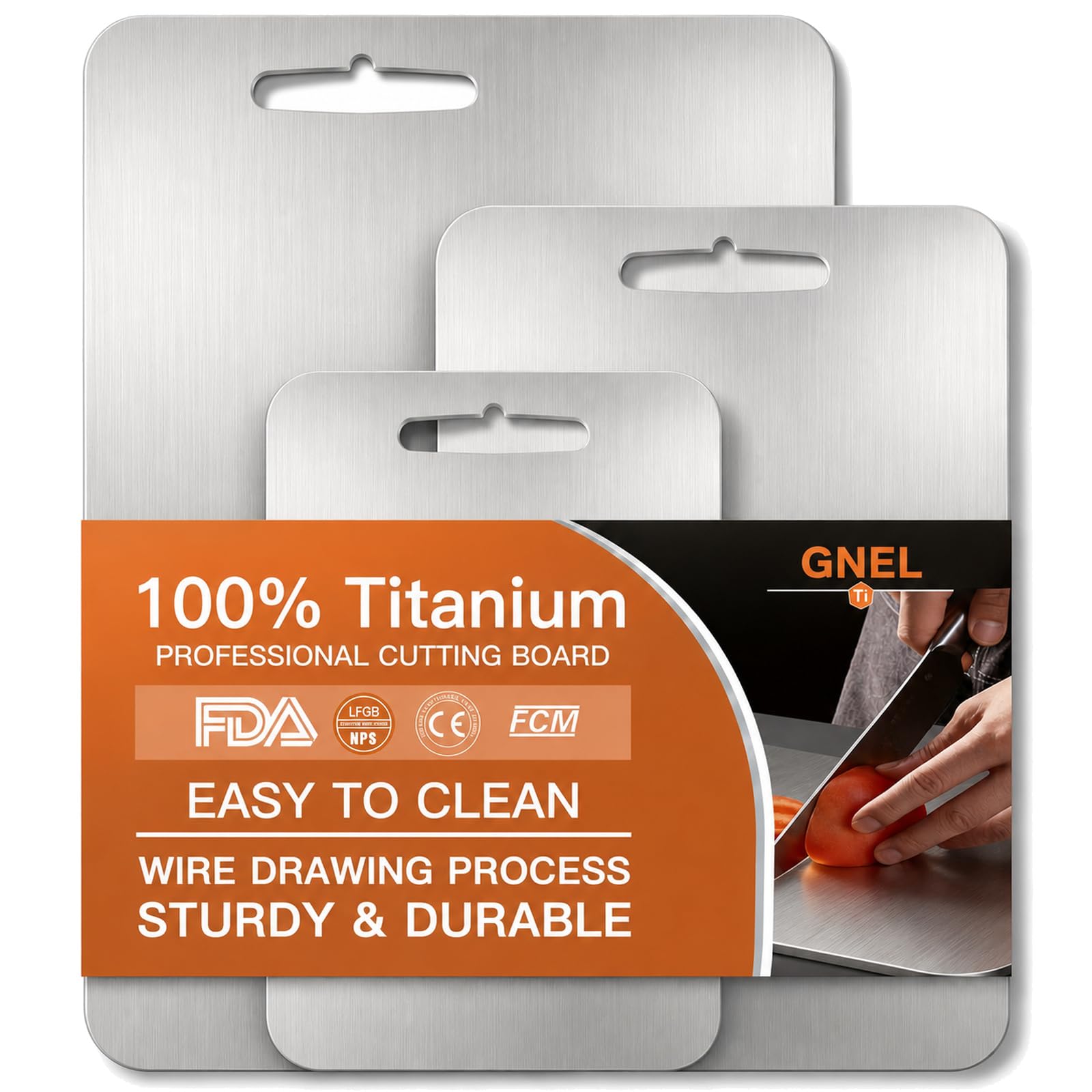 Photo 1 of **** USED AND ONLY HAS  2*** GNEL 3PCS Titanium Cutting Boards Set,2026 New Upgrade 100% Pure Titanium Cutting Boards for Kitchen, Food Grade Quality, Easy to Clean and Will Not Absorb Odors, Dishwaser Safe