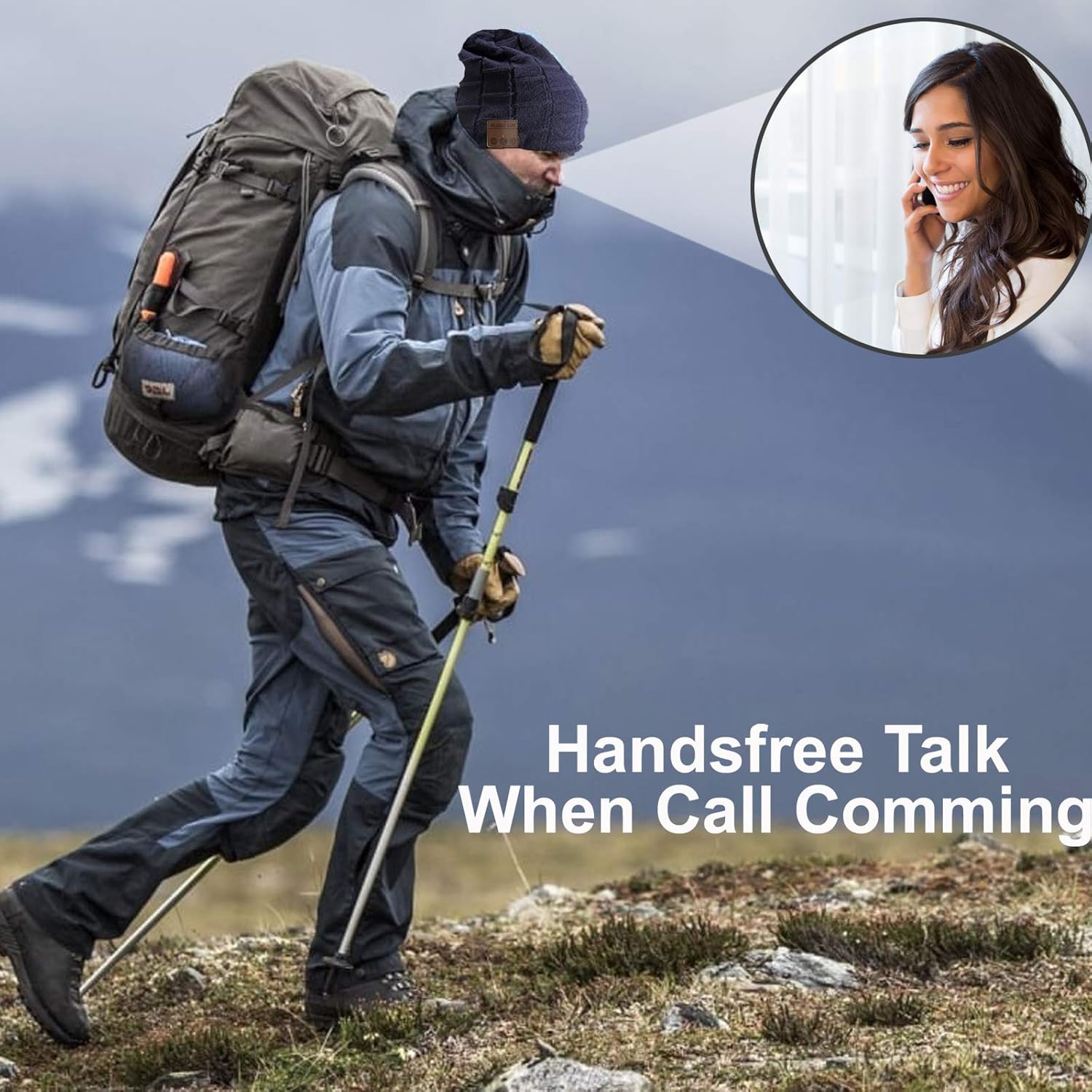 Wireless Music Hat Beanie for Men Women Wireless Headset Headphones Music Audio Boys Girls Winter Cap with Speaker Mic Hands Free Outdoor Sport Stereo Earphone Earpieces Navy Blue - Image 2