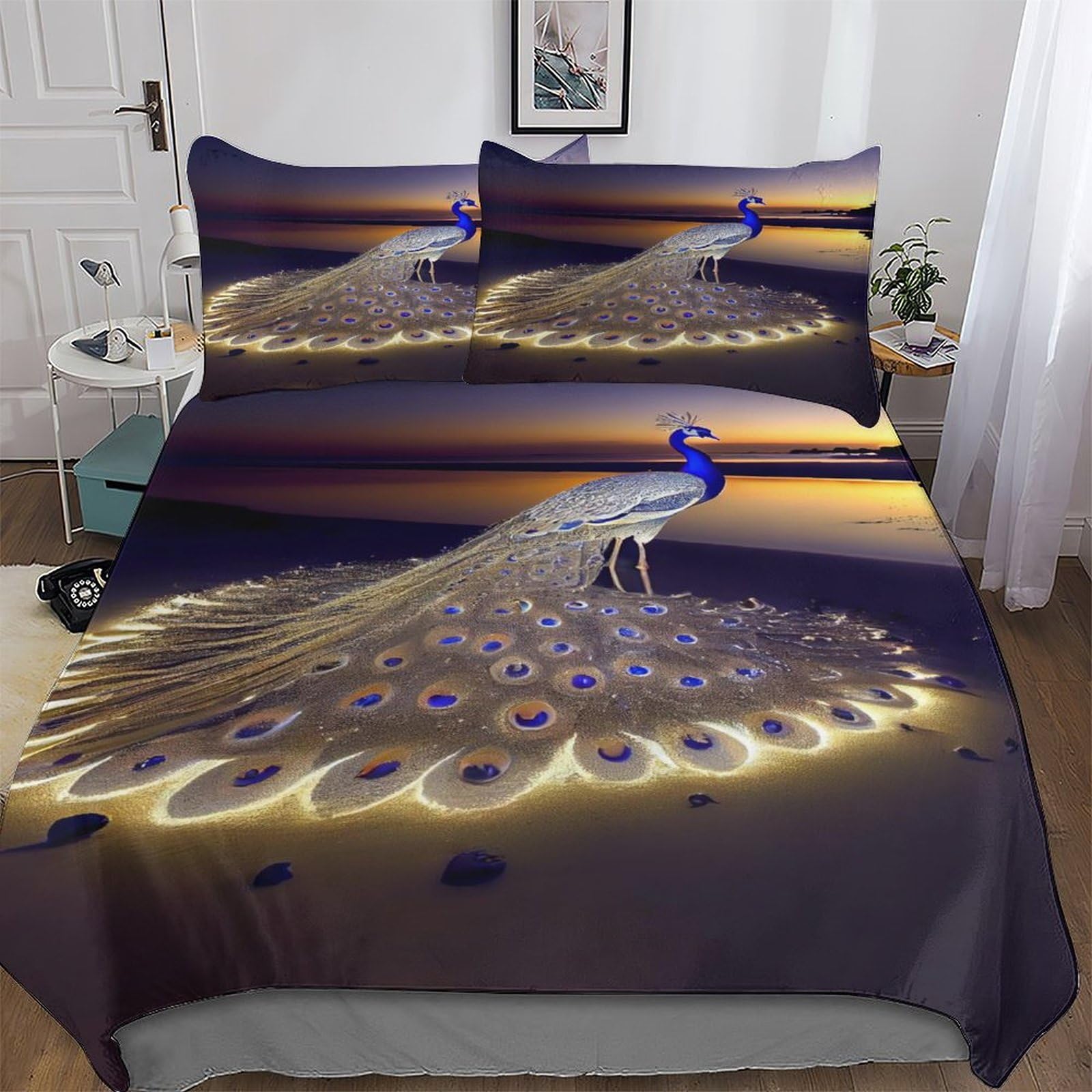 Parure de lit paon 3D en microfibre douce premium double avec fermeture éclair