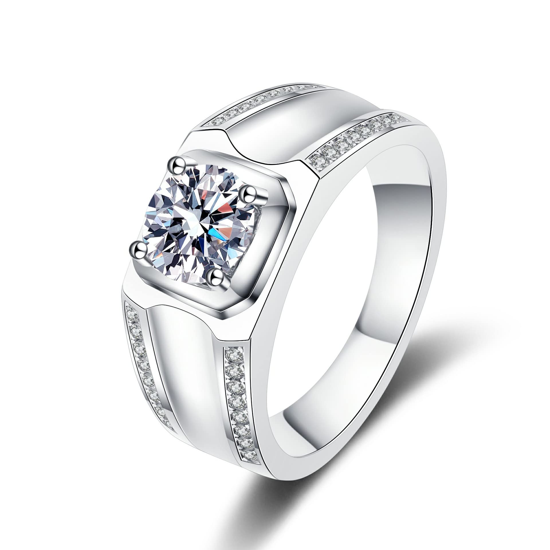 Anillos de compromiso de moissanita para hombre, 1 quilate, corte redondo, color D, VVS1, anillos de boda de moissanita para hombres con certificado