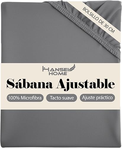 H HANSEL HOME Fitted Sheet, Breathable and Soft Microfibre, Height 30 cm, 360° Elastic – Fitted Sheet 150 x 190/200 cm – Dark Grey - 1
