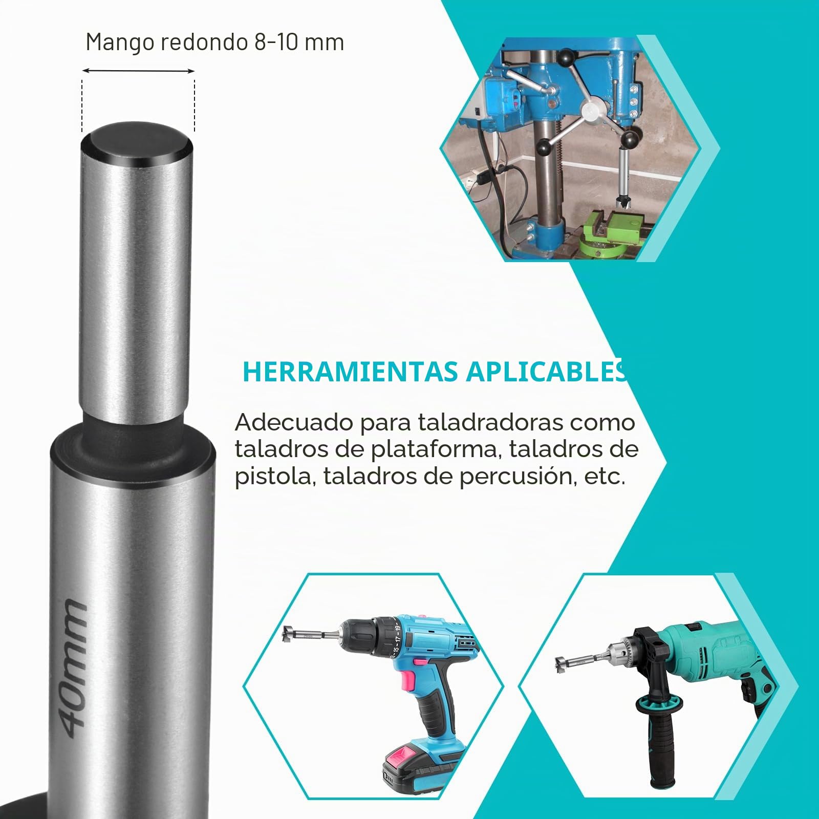 HSEAMALL Juego de brocas Forstner, 12 unidades, 10 – 50 mm, para madera, brocas perforadas, juego de brocas para madera