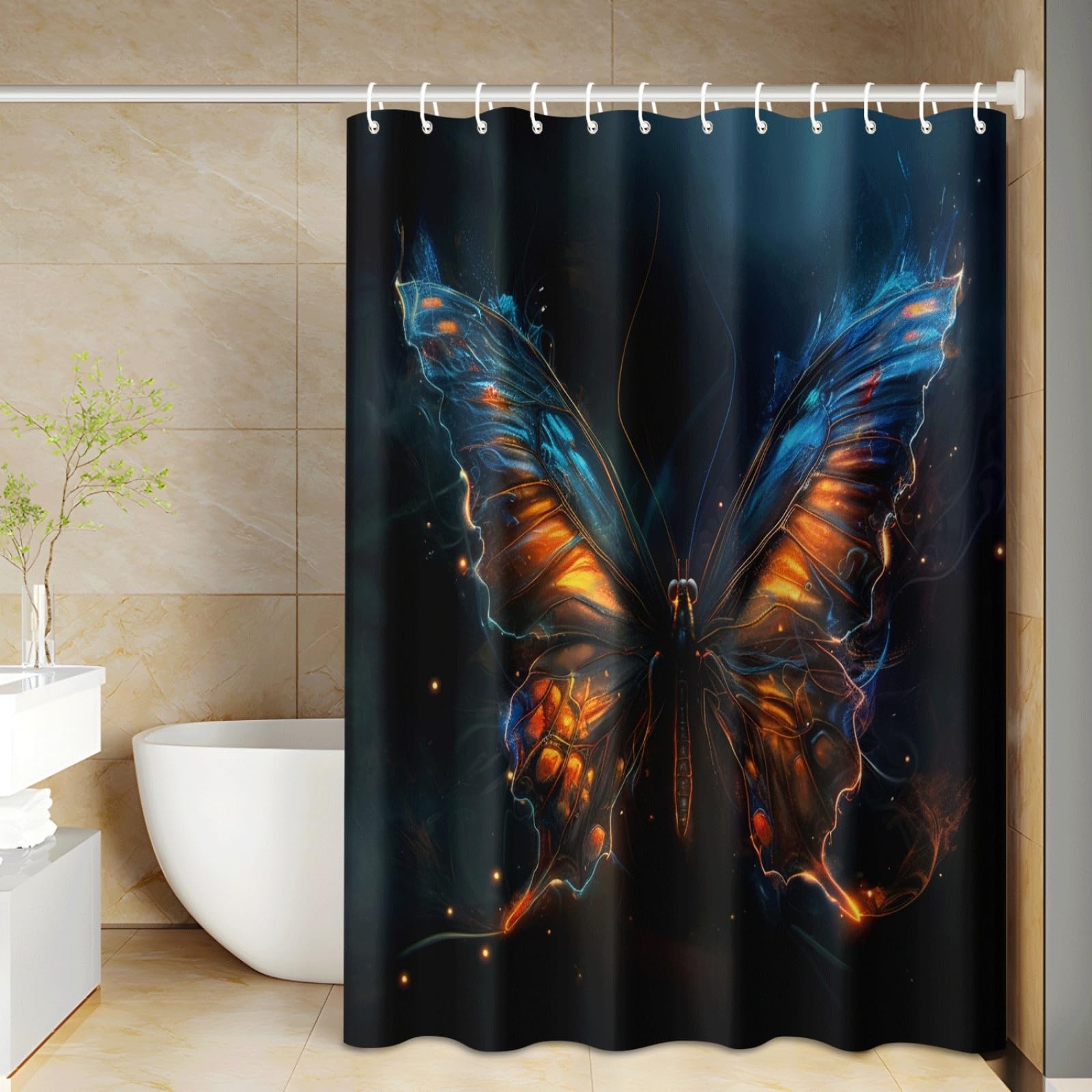 Rideau de douche imperméable bleu orange anti-éclaboussures 180x220cm pour baignoire propre