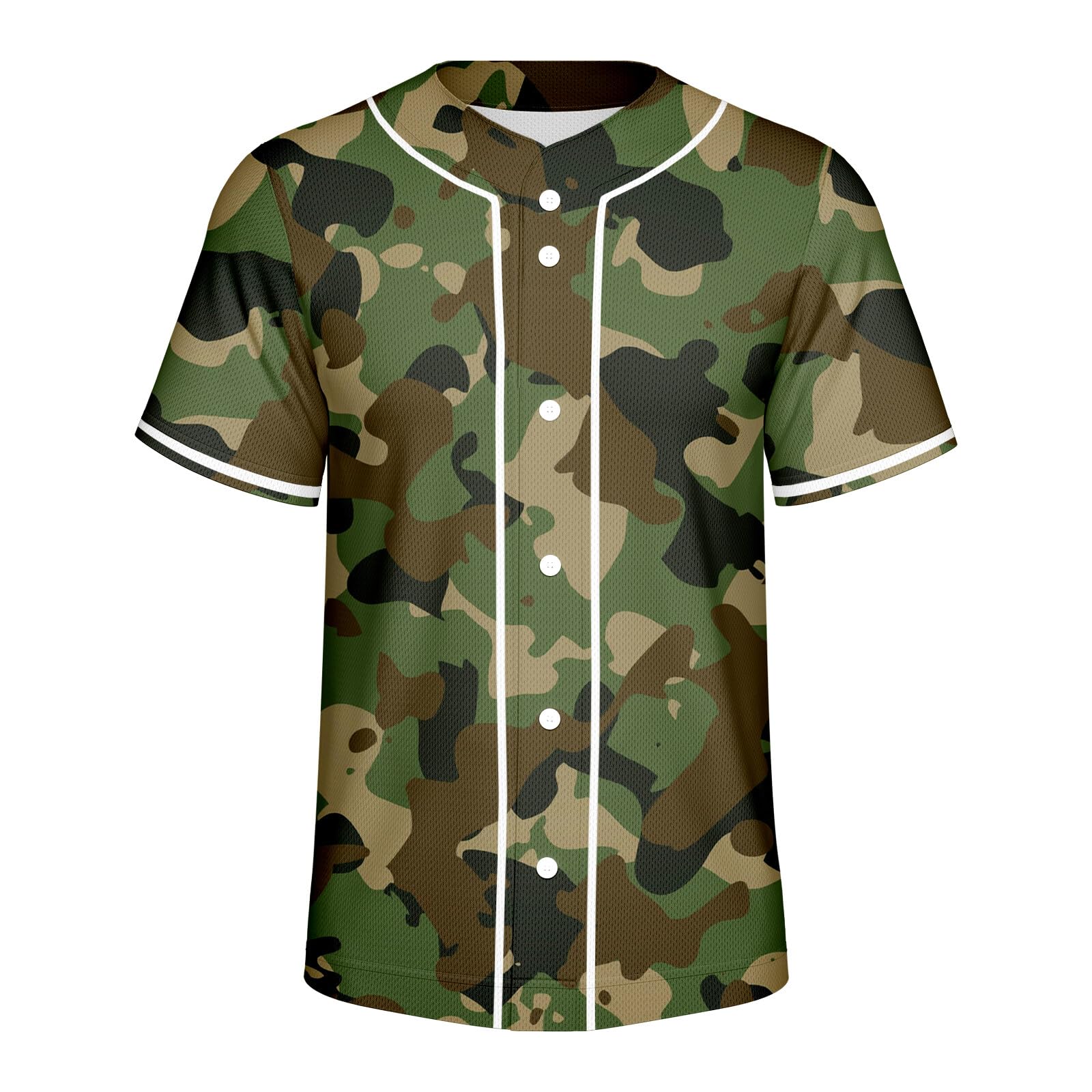 Lalkllo Men Baseball Jersey Solid Shirts Plain Casual Button Down Short Sleeves T-Shirt Sports Uniform S-2XL