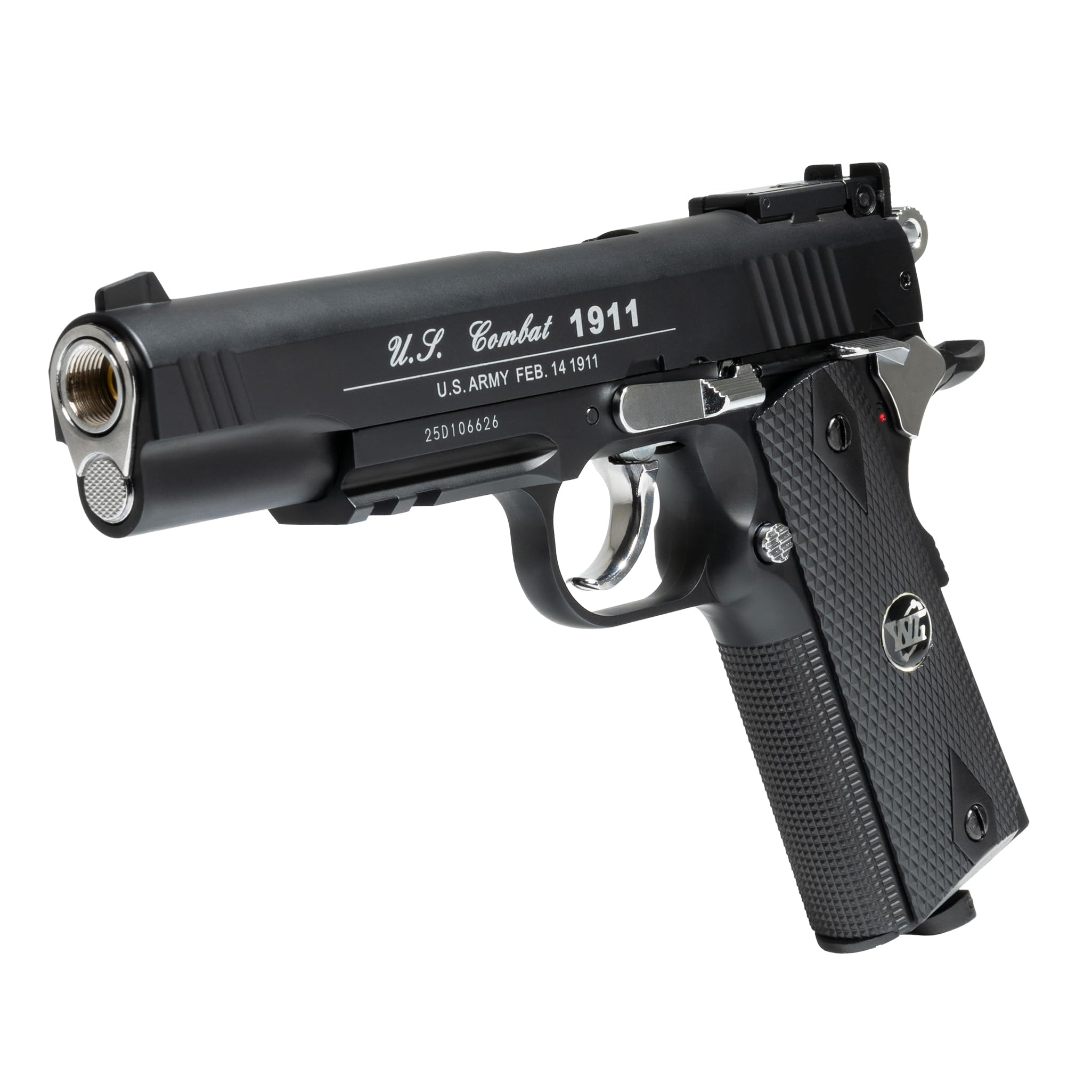 Pistola Softair Coltt 1911 CO2 Full Metal, Pistola a Pallini Scarrellante con 10 Bombolette, 1000 Pallini 6mm, Pistole Softair, Airsoft, colore nero, potenza 0,90 joule (NERA/NERA)