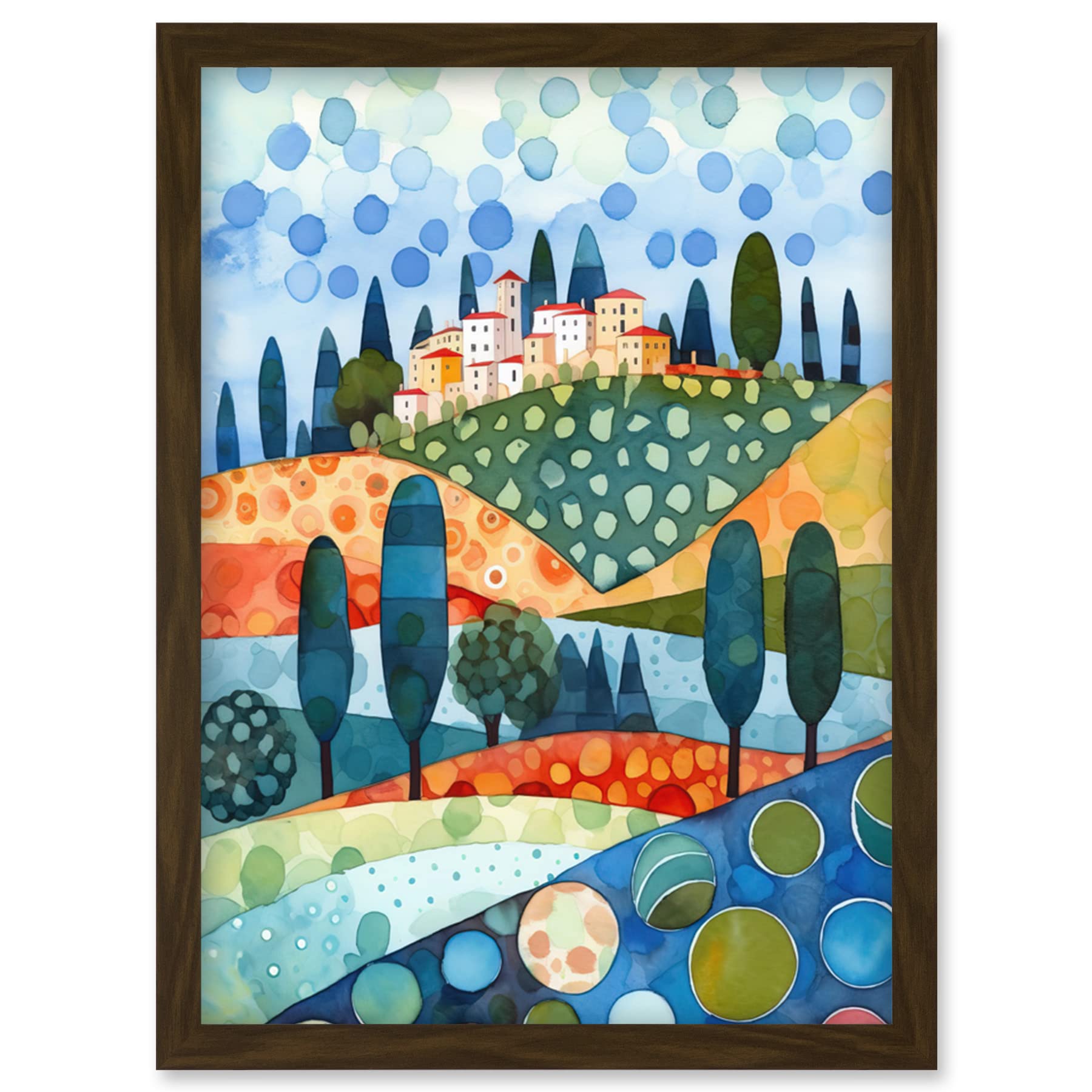 Artery8 Italian Abstract Landscape Folk Art Artwork Framed Wall Art Print A4