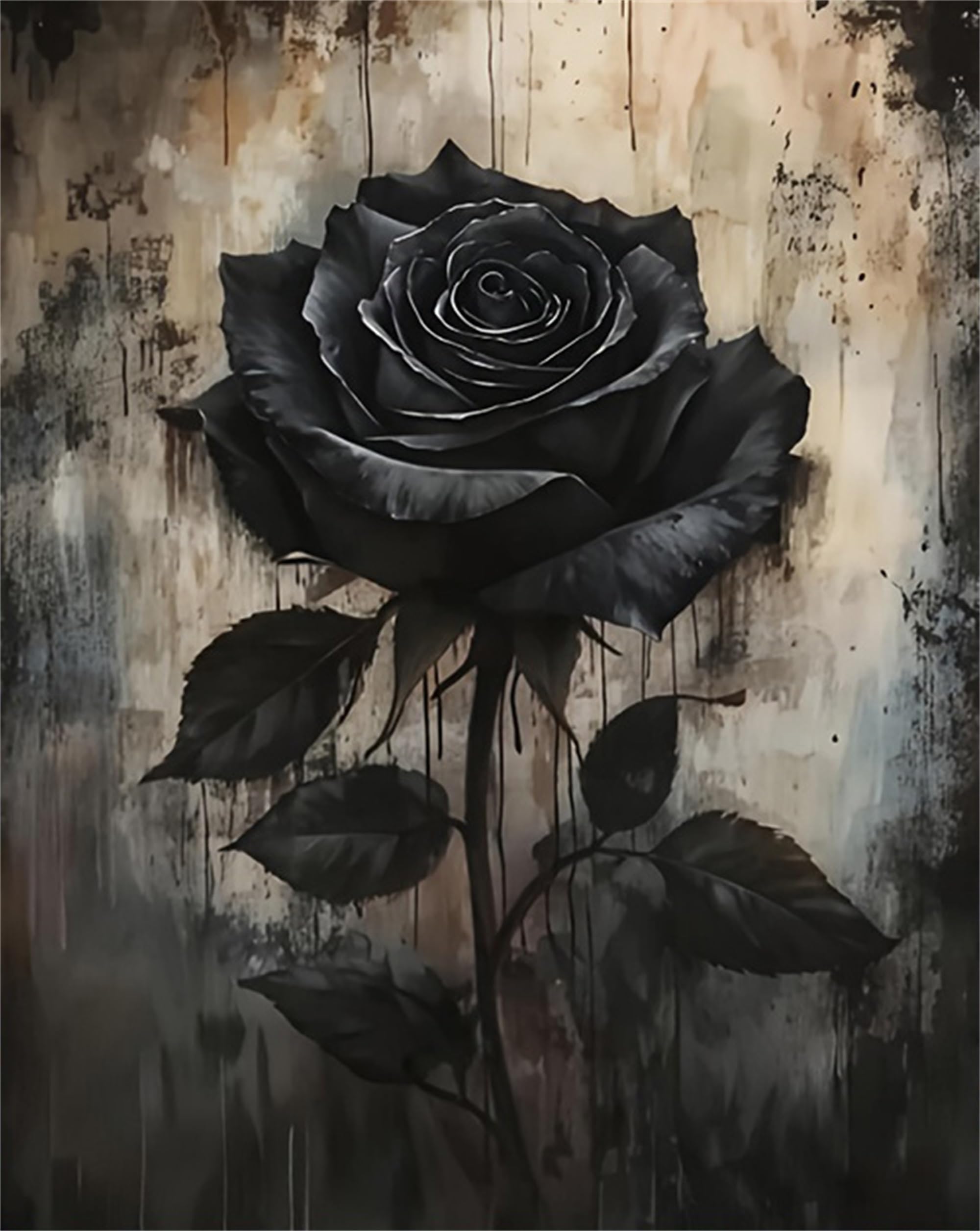DIY Paint by Numbers for Adults Rose,Painting by Number Kits on Canvas Flower,Color by Numbers for Beginner,Gifts Decor for Home Wall Room (Black Rose)