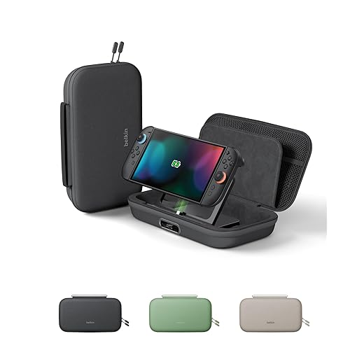 Belkin Nintendo Switch 2 Charging Case Pro, 10000mAh Power Bank, 30W Fast Charging w/Kick Stand - Custom Fit, Hard Shell Carrying Case, 12 Game Card Slots, AirTag Holder, Digital Display - Black