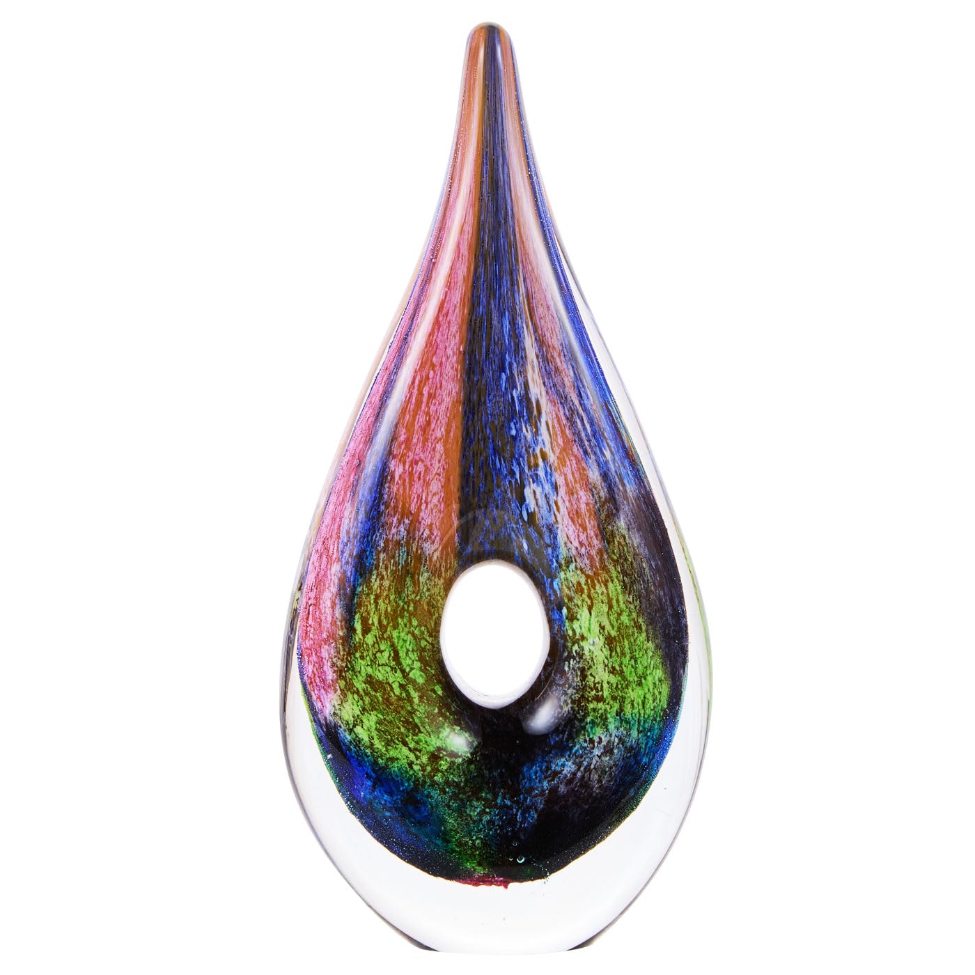 Luxury Lane Hand Blown Abstract Hollow Tear Drop Sommerso Art Glass Sculpture for Home Decor 14 inch Tall Centerpiece Table Decoration