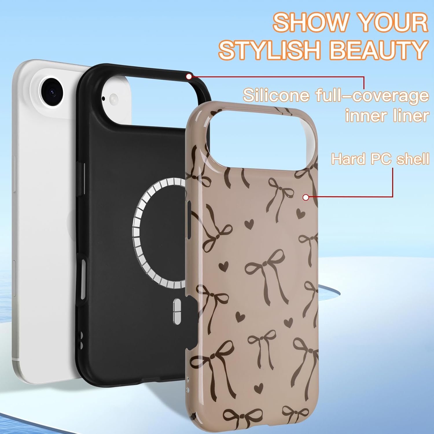 KANGHAR Case for iPhone Air Compatible with Magsafe Cute Brown Bows and Hearts Scratch Resistant Hybrid 2-Layer Hard Protective Phone Cover for Girl Women Boy Men 6.7 Inch
