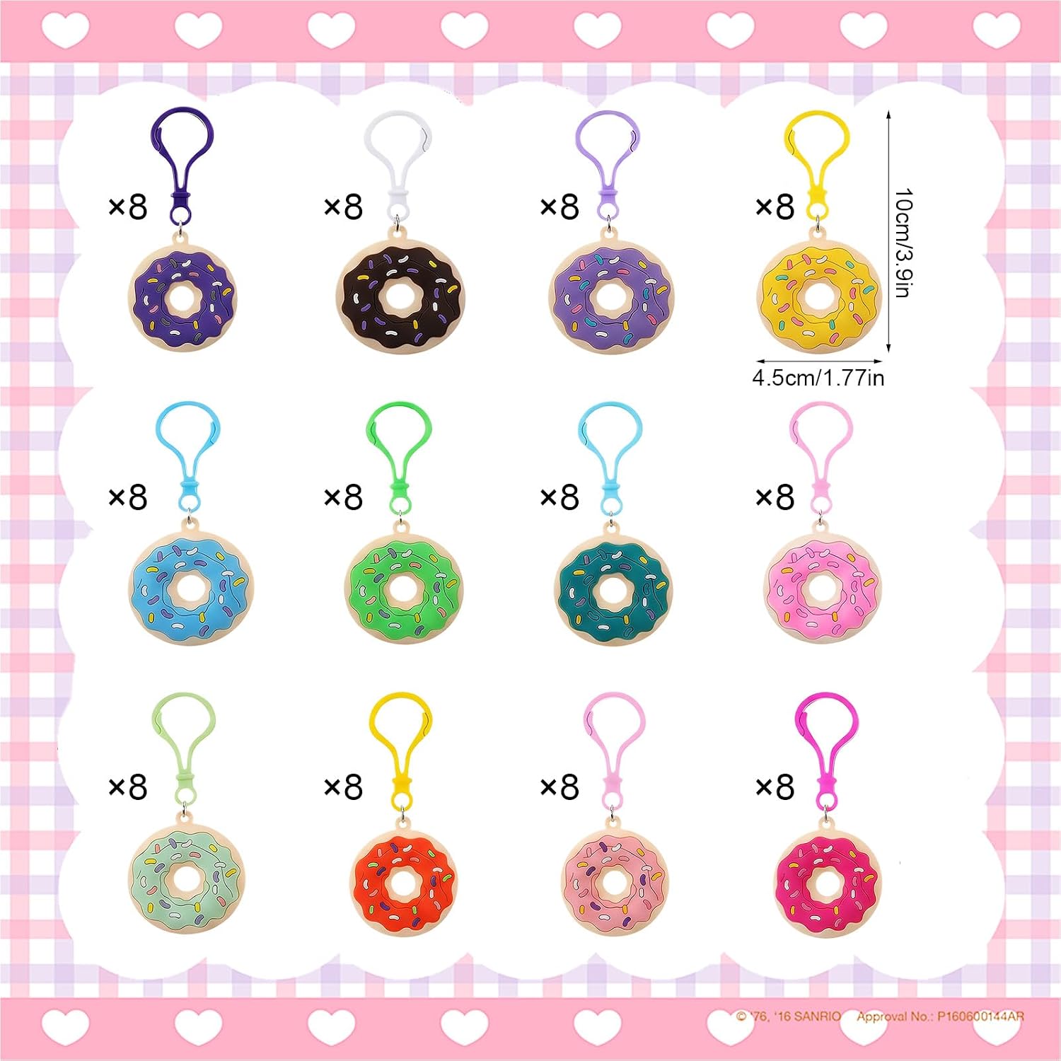 96 Pcs Sweet Donut Party Favors Keychain – PVC Donut Pendant in 12 Colors for Birthday, Christmas, Goodie Bags, Learning Rewards, Donuts Keychain For Party Gifts