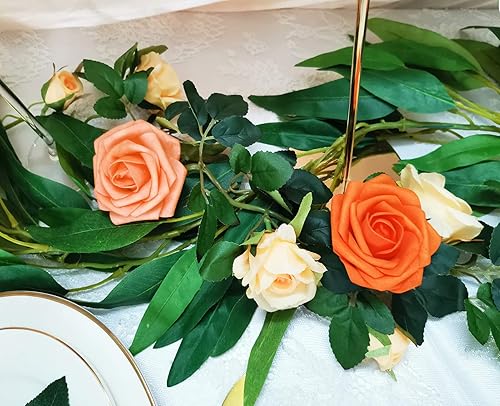 Miniatura 8 de Mefier Home Flores artificiales, 25 piezas de rosas de espuma de color naranja quemado de aspecto real, 5 tonos, rosas falsas con tallos para