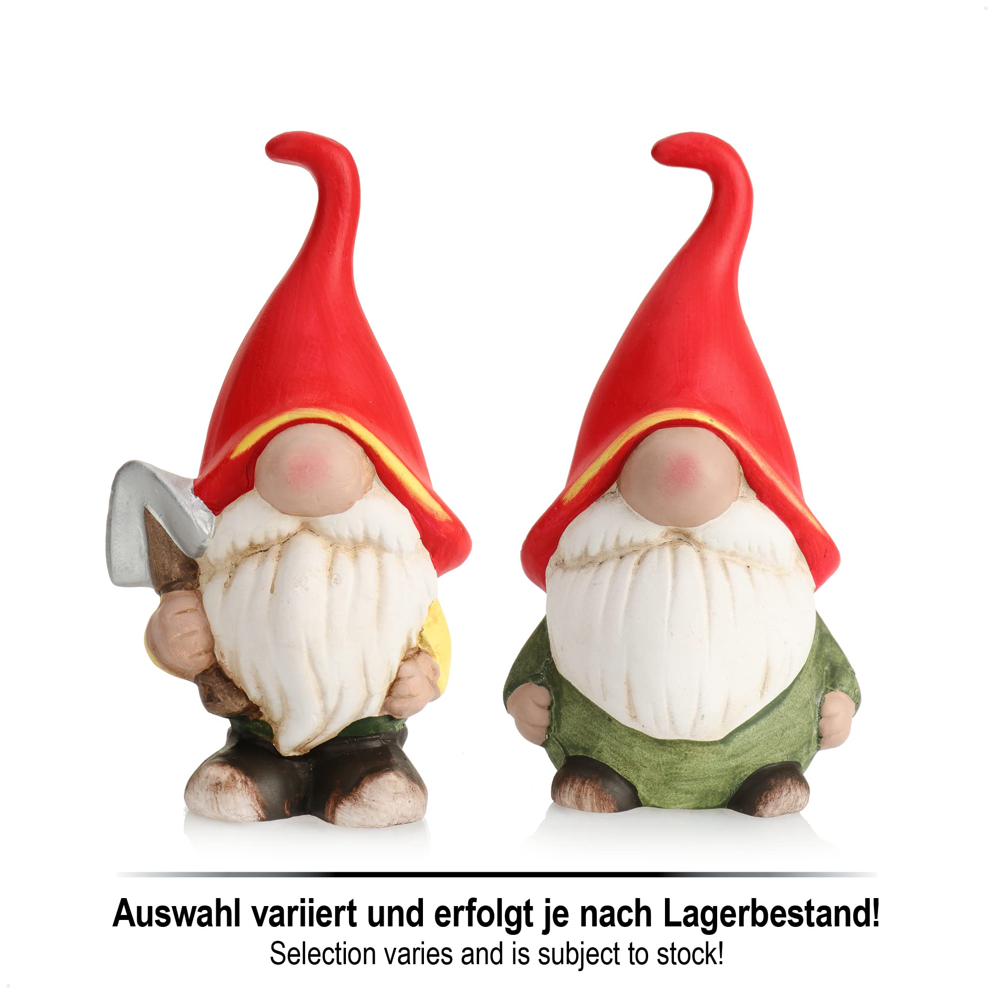 com-four® 2 Gnomos de Cerámica Decorativos para Interior y Exterior - para el Jardín [la selección varía] (2 Piezas - 20cm)