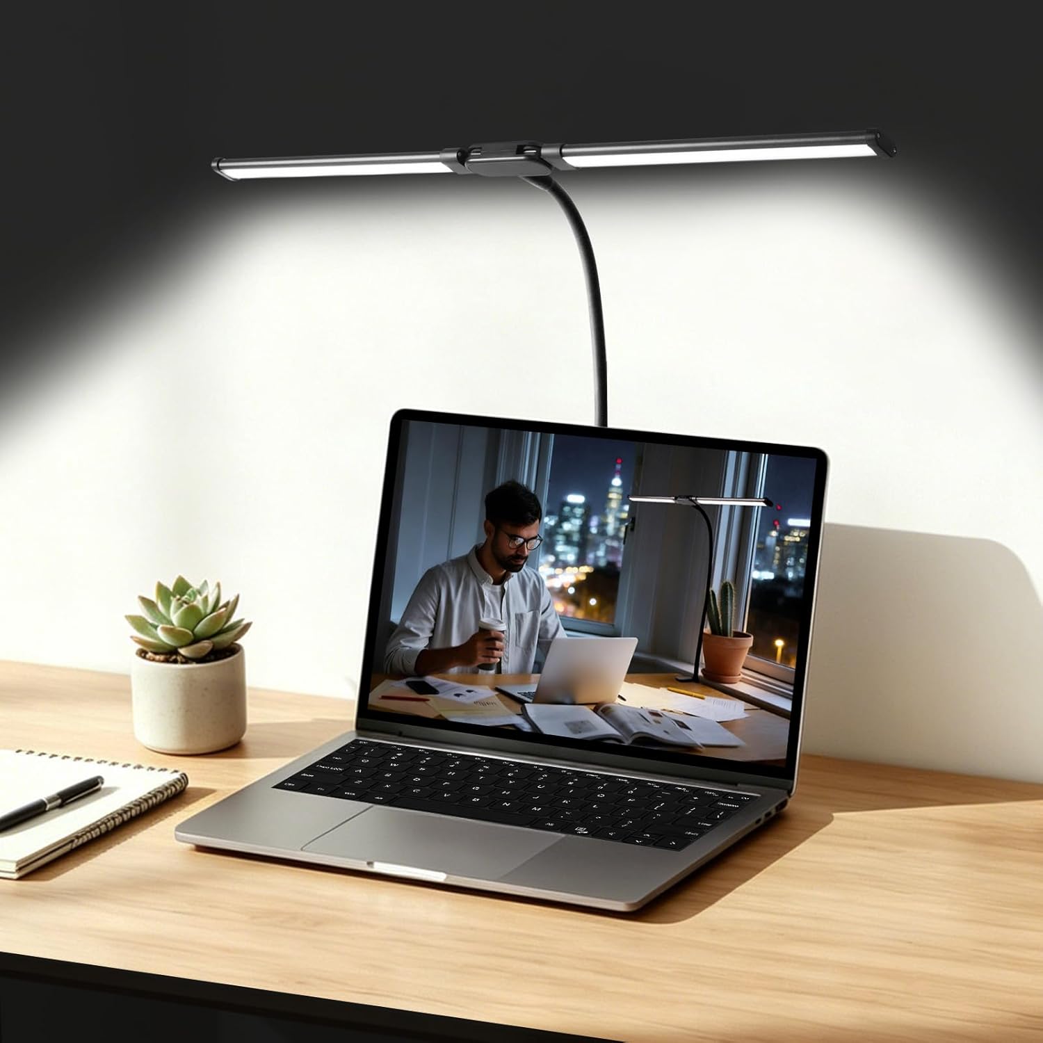 LED Desk Lamp for Office Dorm Home - Eye Caring Desk Light Extra-Wide Lighting Coverage Gooseneck Dimmable Table lamp, No Assembly Required