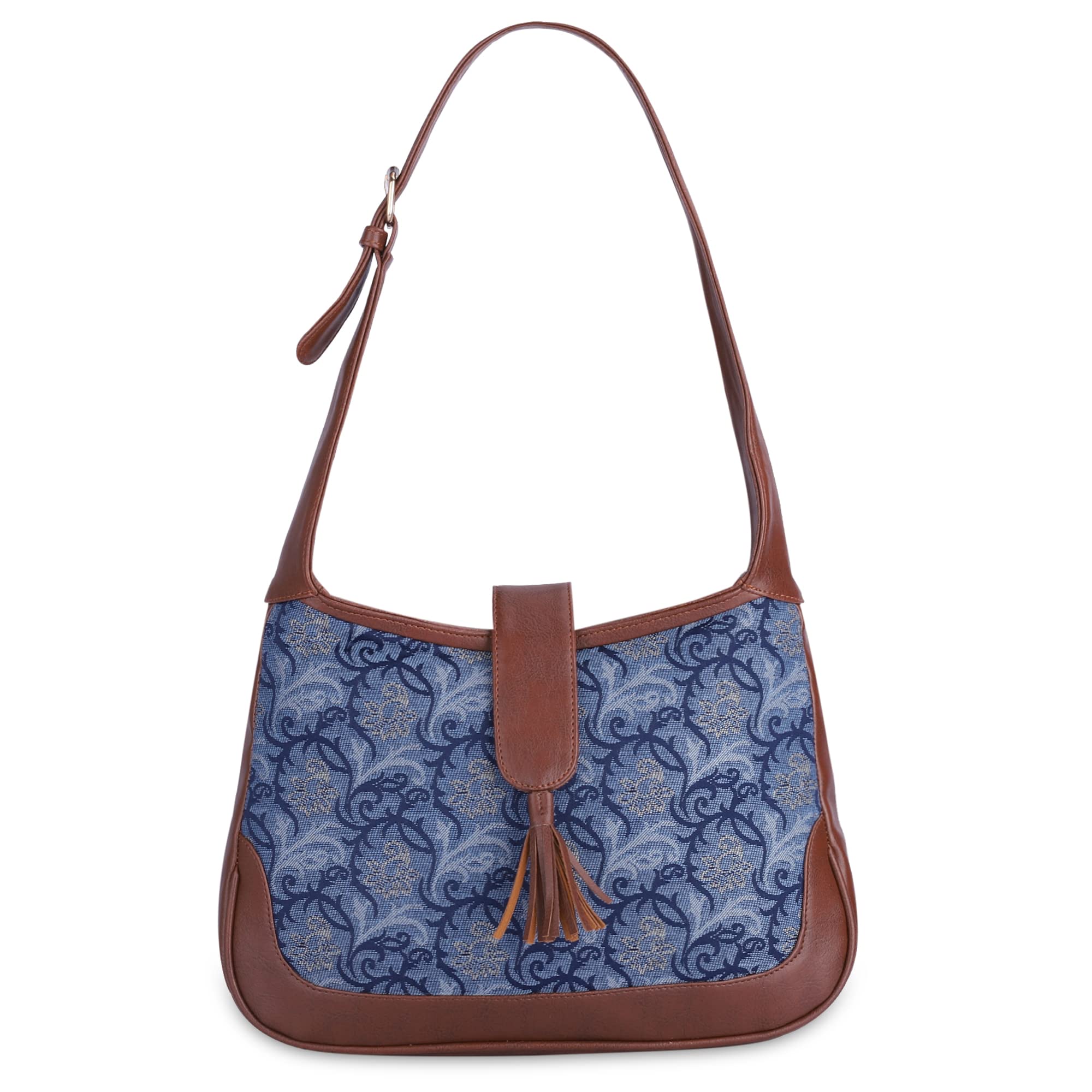 The Clownfish Samantha Tapestry & Faux Leather Handbag for Women Office Bag Ladies Shoulder Bag Tote for Women College Girls (Navy Blue-Floral) (B0BCQQ9N13) Amazon Price History, Amazon Price Tracker