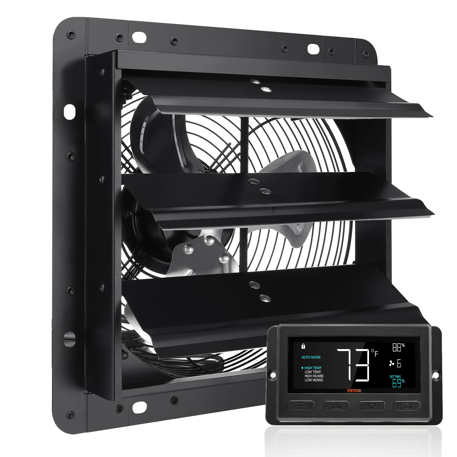 VEVOR Ventilateur d'extraction à volets 25,4 cm 1400 m³/h Moteur EC avec contrôleur de température et d'humidité