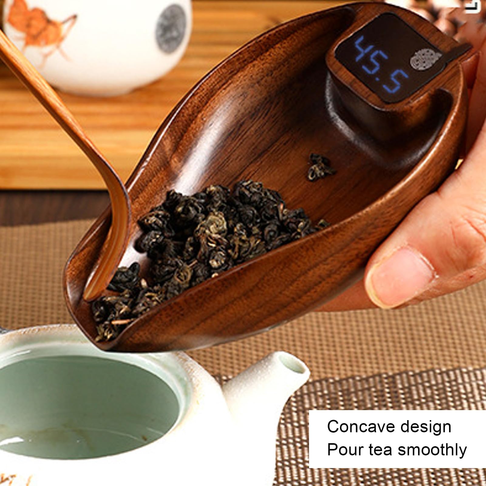 Fdit Báscula de té de Madera, Báscula de Cocina Elegante Recargable Color Nogal Digital Coffee Steelyard para Verter sobre café y Hornear