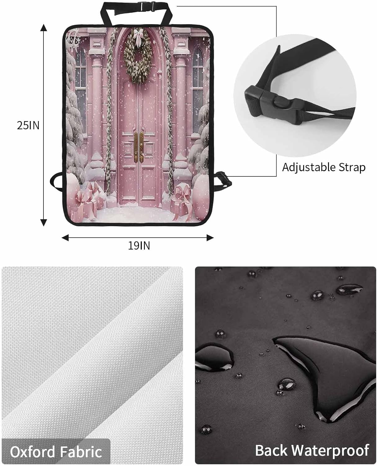 T&H XHome Car Seat Protector, 2 Pack Kick Mats Back Seat Protector Pink Castle Christmas Wreath with Bow Tie Xmas Gifts Waterproof Backseat Cover for Kids Universal Fit Automotive Interior Protectors