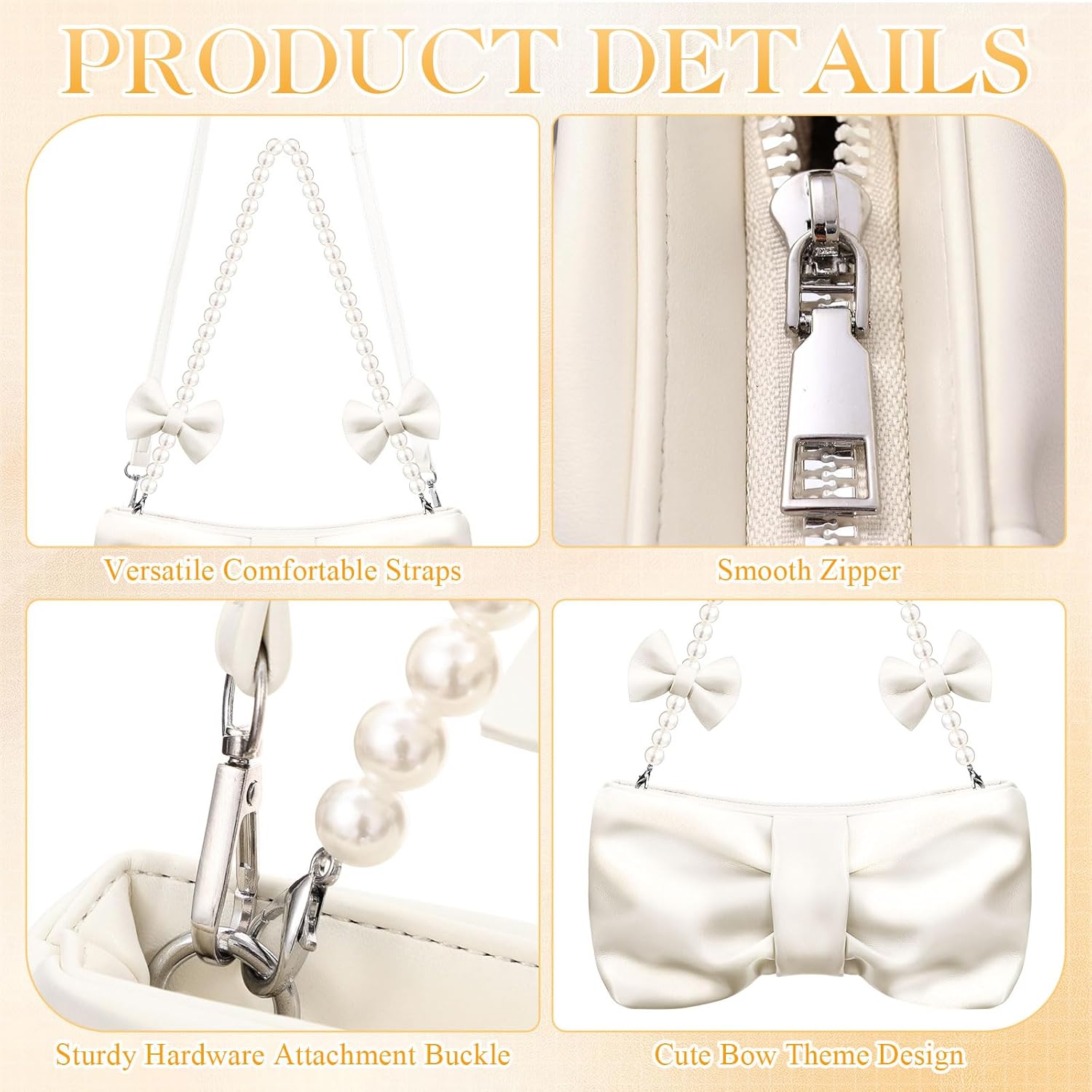 5 Pcs Coquette Pearl Leather Bow Purse for Women Christmas Gift Cute Y2k Crossbody Bag Bow Charm Extender Chain Strap - Image 3