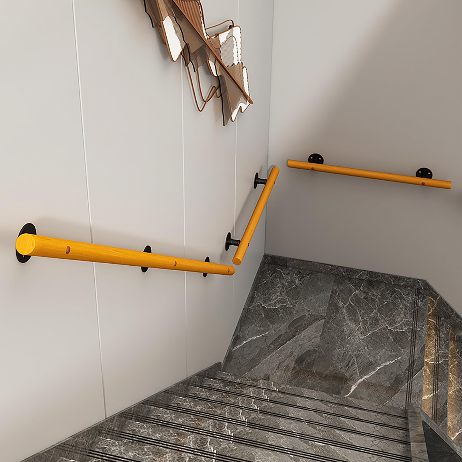 Barandilla de Escalera de Madera Antideslizante para niños y Personas Mayores. Barandilla clásica de Pared para Interiores y Exteriores con Accesorios. Solución Segura para barandillas de es