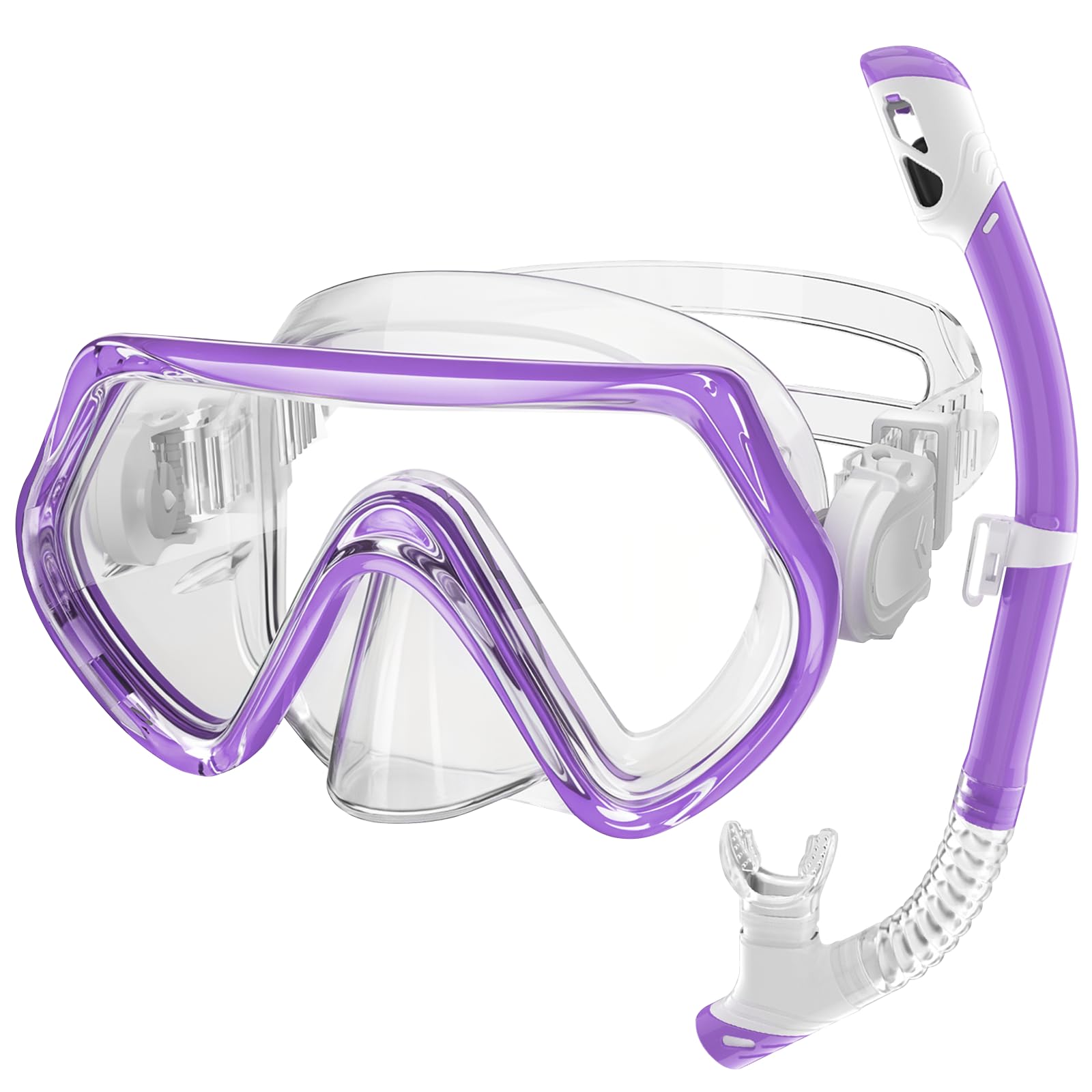 Set di snorkeling per bambini, occhiali da nuoto unisex per bambini, maschera anti-appannamento e boccaglio asciutto per bambini dai 3 ai 14 anni (viola)