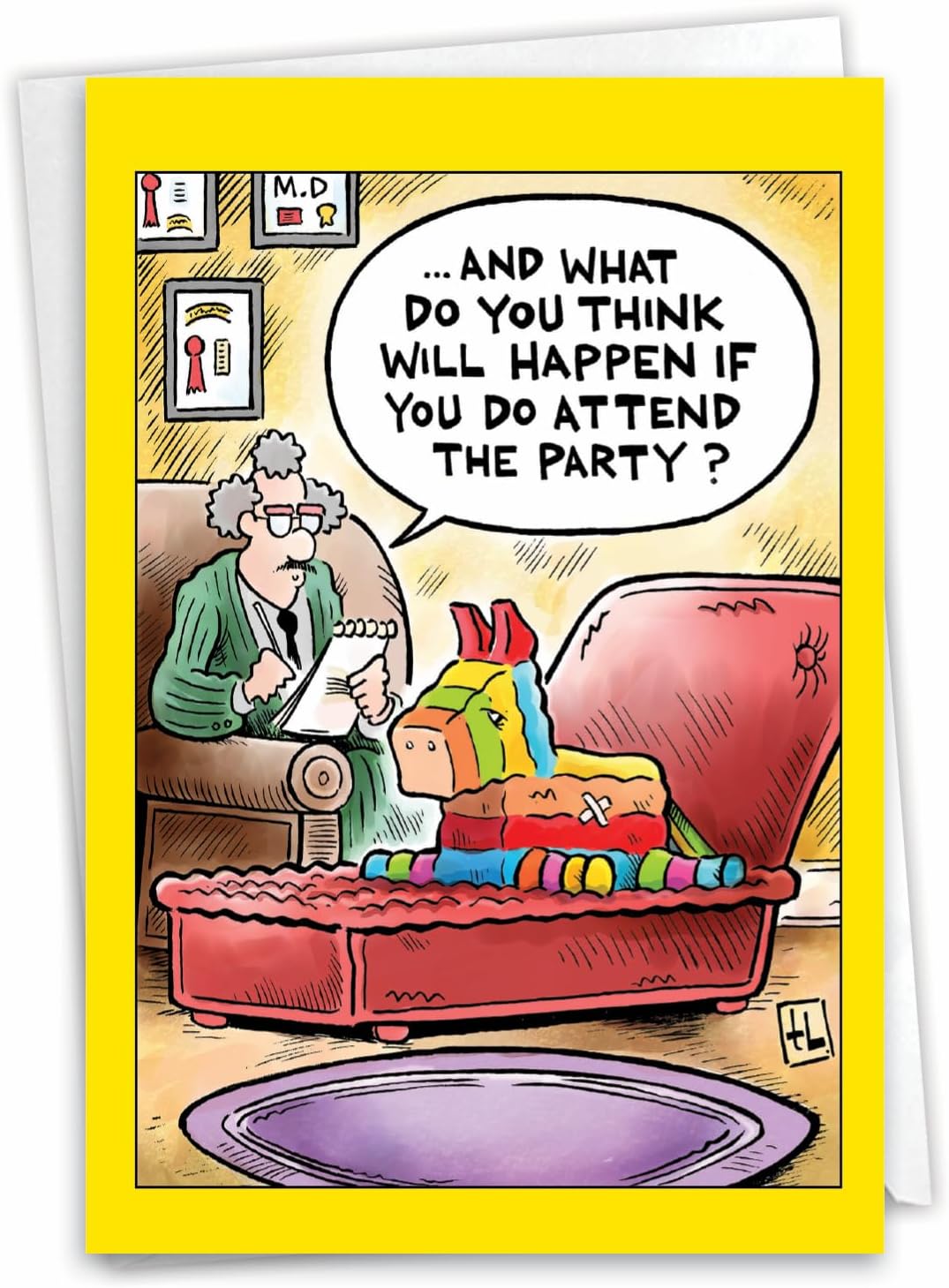 1 Funny Birthday Card Cartoons - Hilarious Comic Humor, Notecard with Envelope - Pinata Therapy C9325BDG