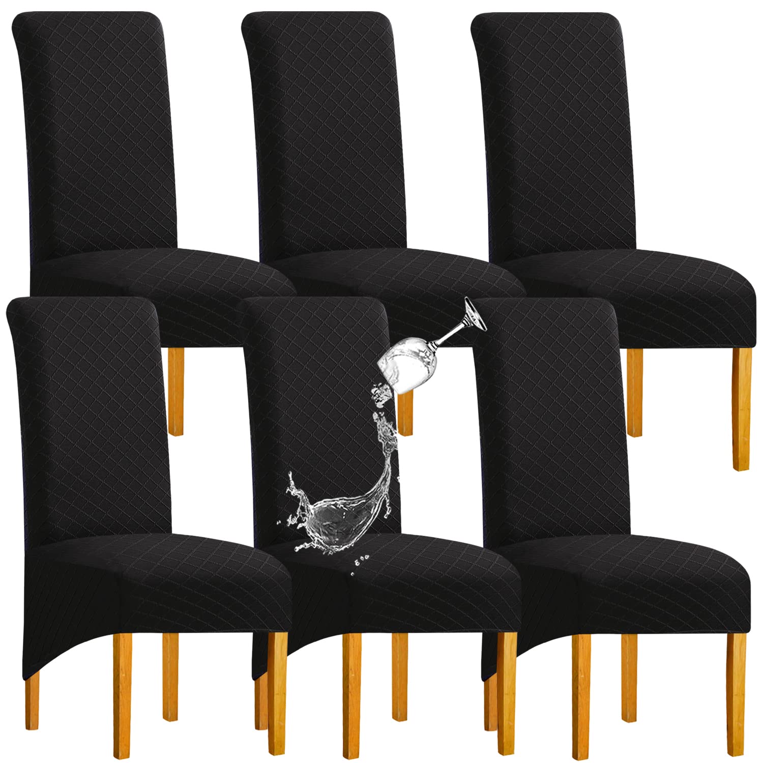 SHENGYIJING Waterproof Stretch Spandex Jacquard High-Back Dining Chair Cover Set (6-Piece) Black