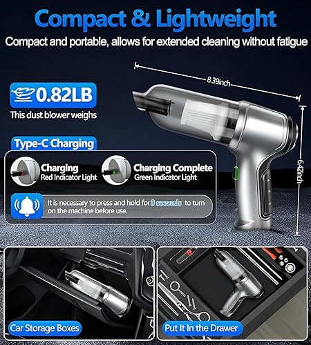 Miniatura 4 de Aspiradora portátil inalámbrica de mano fuerte y plumero de aire, alta potencia de succión 15000 PA, recargable, para automóvil, oficina en casa y