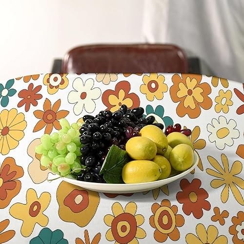 Miniatura 492 de Mantel floral hippie, diseño retro de los años 70, naranja, rosa, azul, floral, bohemio, estampado estético de margaritas, para fiesta, picnic