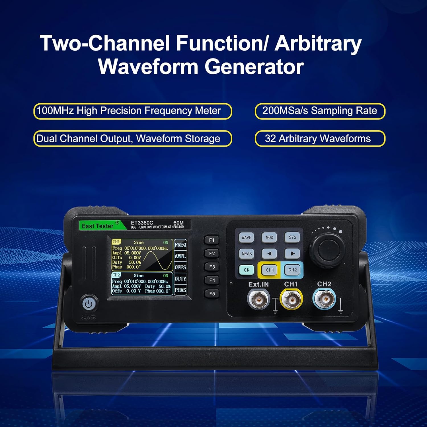 Irfora Two-Channel Function/Arbitrary Form Generator 60 Frequency Meter ET3360C Pulse Signal Source 200MSa/s Sampling Rate