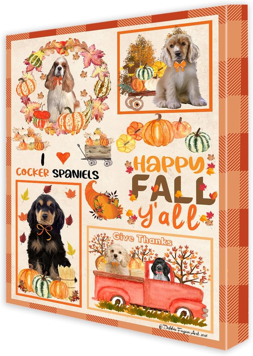 Doggie of the Day Fall Y'All with Cocker Spaniel Dogs Canvas Wall Art - Premium Quality Ready to Hang Room Decor - Flat Rolled 8" x 10"
