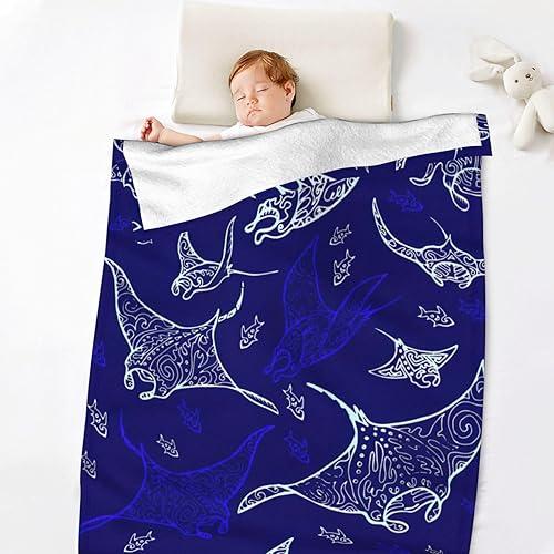 Miniatura 3 de Manta de franela acogedora, suave, libre de alergias y duradera, perfecta para el hogar, campamento y regalar manta raya y peces