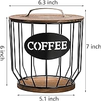 Vista 2 de yarlung Soporte para cápsulas de café con tapa, soporte para tazas K de gran capacidad con base de madera rústica, cesta de almacenamiento de café