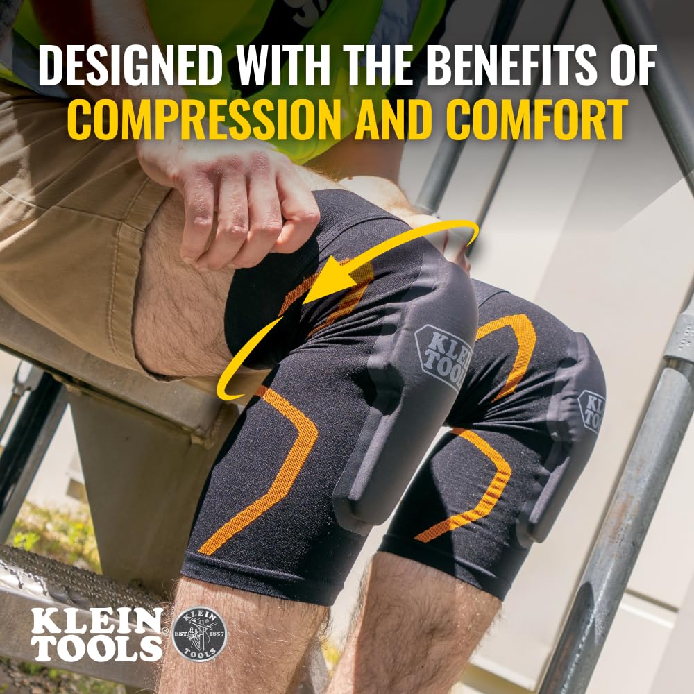Klein Tools 60623 Knee Pad Compression Sleeve, Knee Support for Construction, Workers and Athletes, Black, M/L