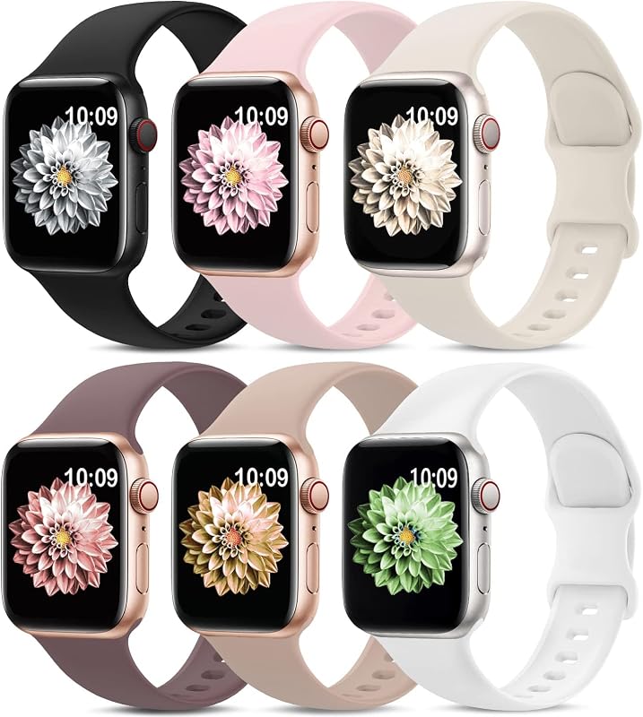 AMSKY 6 Darabos Szilikon Sport Szíj Csomag Apple Watch-hoz 38-49mm Kompatibilis iWatch Karkötő Férfi Női Puha Pántok