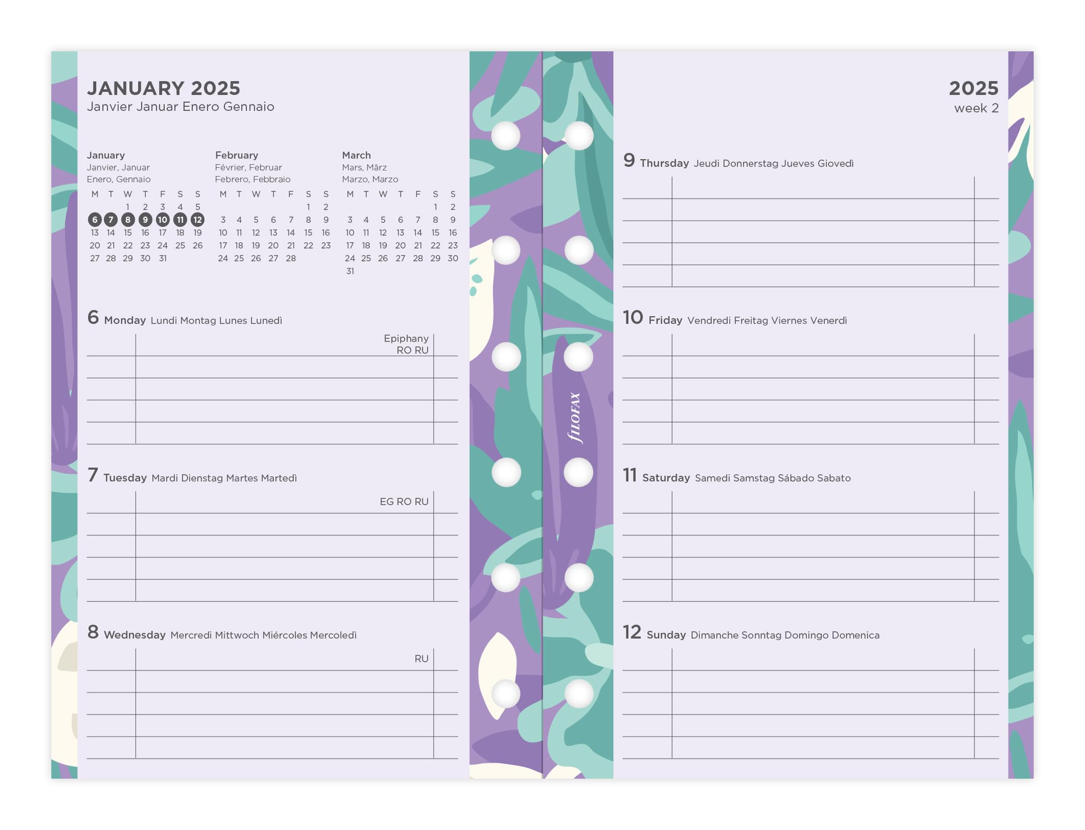 Pocket Illustrated Floral Week on 2 Pages Diary and Fill 2025 - Image 2
