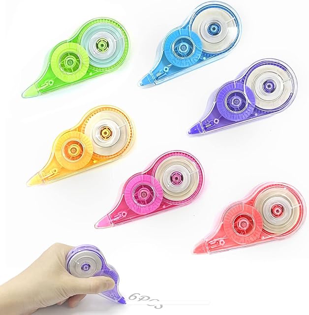 CQQNIU 6pcs 5mm Candy Color Mouse Pocket Correction Tape, Soft Grip Easy Correction Tape Roller for School and Office (Total 72m)