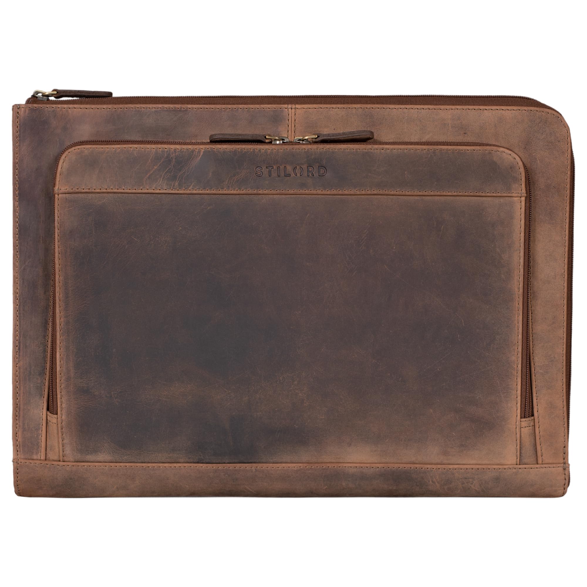 STILORD Murray Laptophülle für MacBook 16 Zoll MacBooktasche Leder 15.6 Zoll Notebooktasche Sleeve Laptoptasche ideal als Aktentasche Dokumentenmappe Farbe:Calais - braun