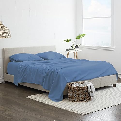 Miniatura 2 de Sábanas de cama tamaño Queen – 15 pulgadas de profundidad – Juego de sábanas de 4 piezas de 800 hilos 100% algodón egipcio (tamaño Queen, azul medio