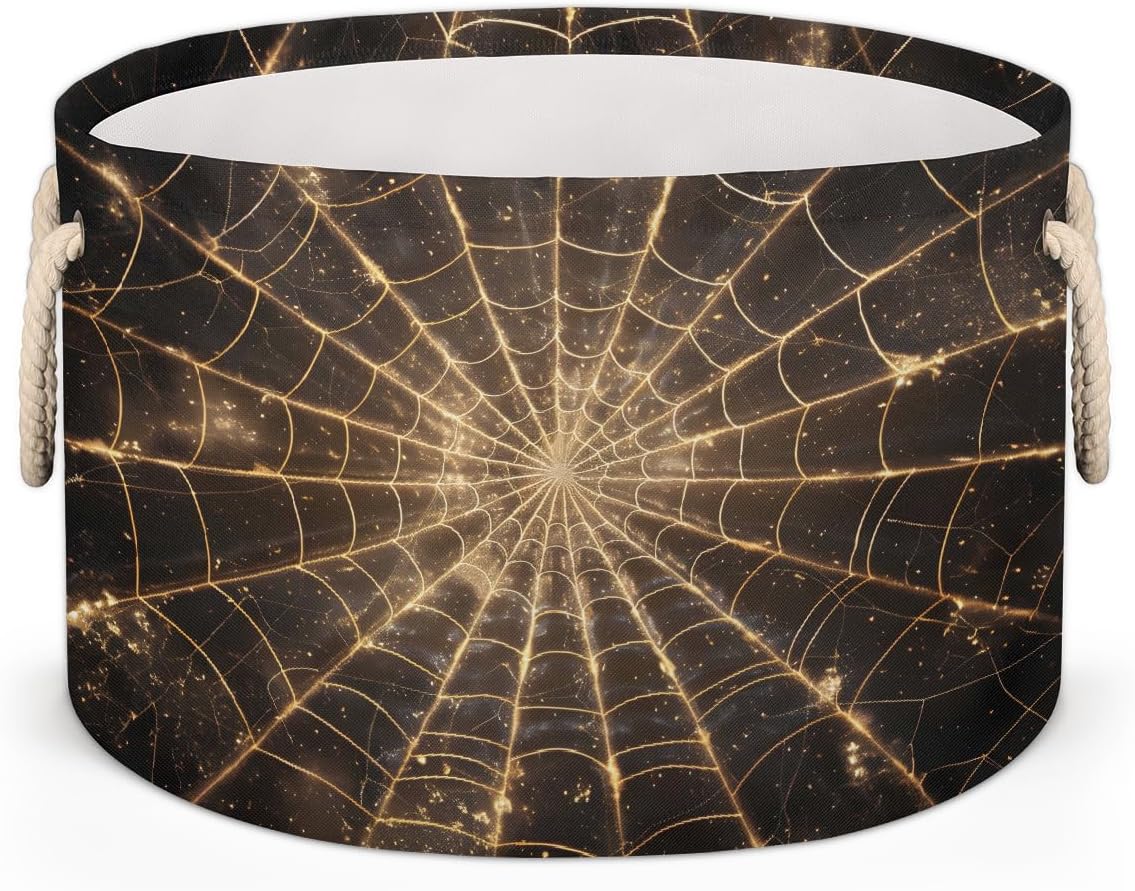 Large Round Laundry Basket Spider Web Abstract Modern Toy Organizers and Storage for Girls Canvas Collapsible Blanket Storage Basket Laundry Hamper Gift Baskets Bedroom Clothes Children Nursery
